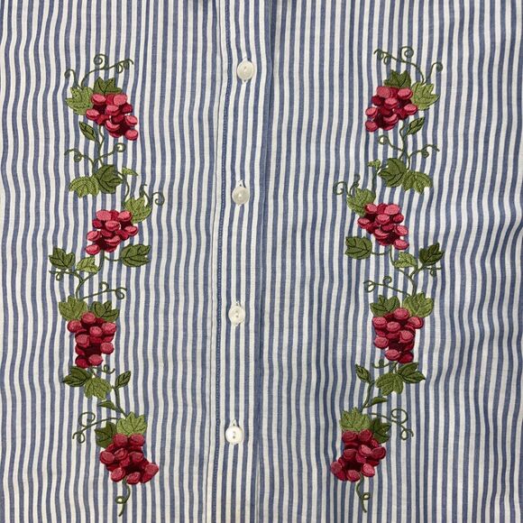 Vintage 90s BonWorth Blue White Vertical Stripe Flower Embroidered Top Sz XL - Picture 3 of 13